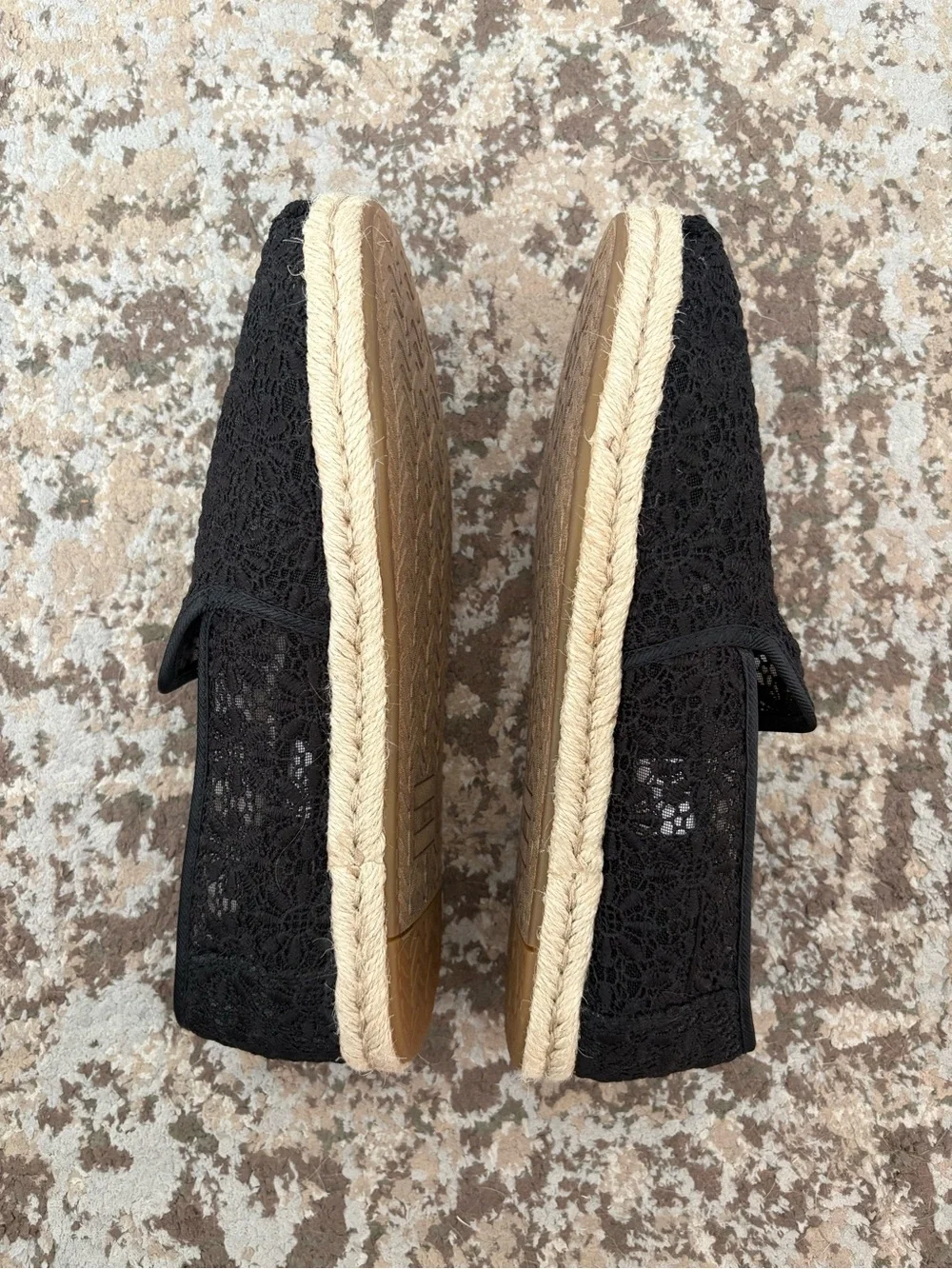 Toms Black Crochet Lace Espadrille Slip-Ons
